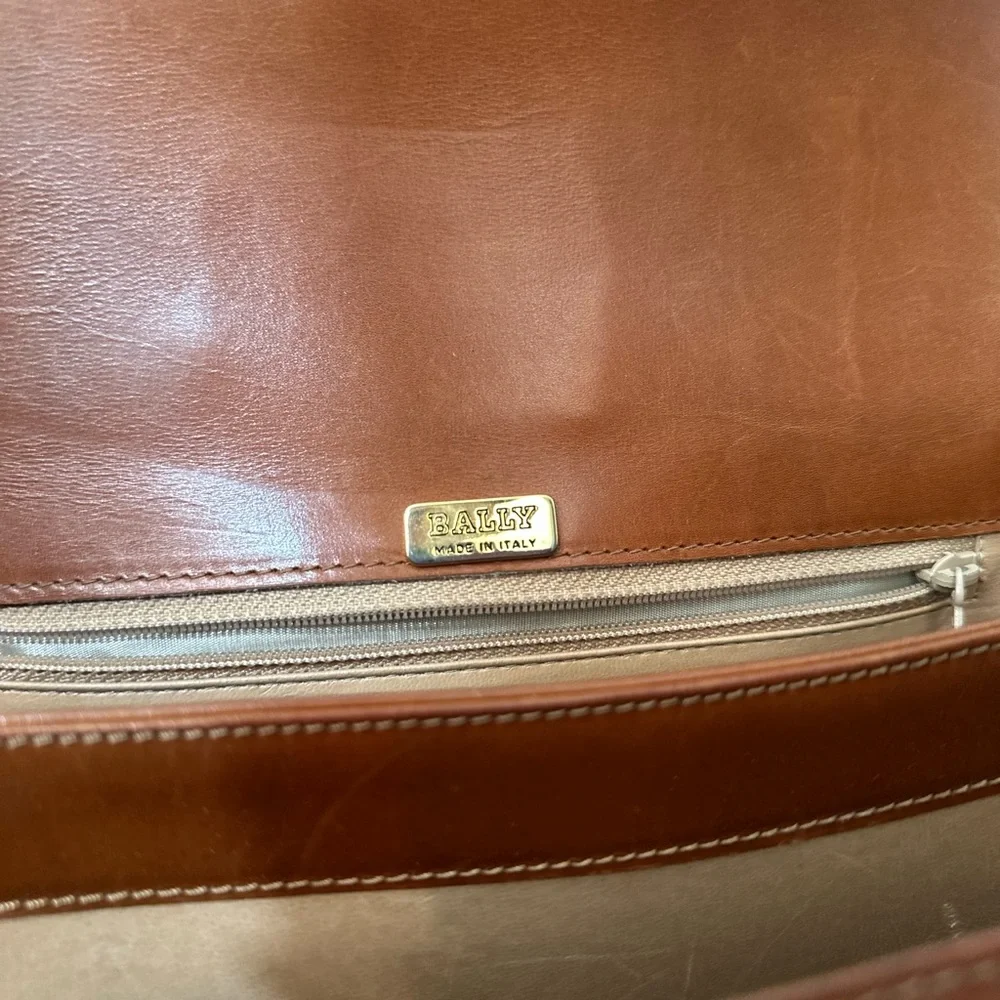 Bally Tan Leather Shoulder Bag with Gold Detail - Picture 12 of 12